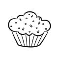 Simple hand drawn muffin with chunks on white background.