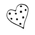 Simple hand drawn outline decorative heart isolated in doodle style. Pattern of dots. Design element, symbol of love Royalty Free Stock Photo