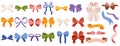 Simple hand drawn ribbon bow collection. Bowknot for decoration, big set of bowtie.