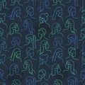 Simple hand drawn seamless pattern with crowded people wearing masks to protect them - vector design