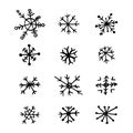 Simple hand drawn set doodle snowflakes isolated on white background. Vector illustration. Royalty Free Stock Photo