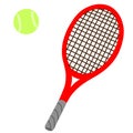 Simple hand drawn tennis racket and tennis ball flat colored Royalty Free Stock Photo