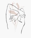 Simple hand drawn trendy line silhouette woman. Modern minimalism art, aesthetic contour. Abstract women`s silhouette, minimalist