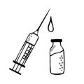 Set with syringe, drop and vial Royalty Free Stock Photo