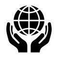 Simple Hand With Globe Vector Icon Modern Logo Illustration. Royalty Free Stock Photo