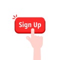 Simple hand with red sign up button