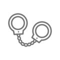 Simple handcuffs, manacle line icon. Symbol and sign vector illustration design. Isolated on white background