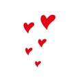 Simple handdrawn illustration of vector red hearts for Valentines day. Symbol of love and passion, romantic decoration