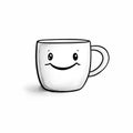 A simple handdrawn illustration of a white coffee mug with a happy smiley face Royalty Free Stock Photo