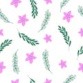 Simple handdrawn pattern with flowers and leaves.