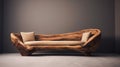 simple handmade unique rustic design sofa made from solid wood on black background