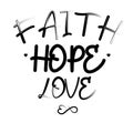 Simple handwritten lettering with Bible verse Faith, Hope, Love. Biblical background. Modern calligraphy Scripture print. Christia