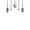 Simple hanging Arabic traditional Ramadan Kareem lantern. Eid Fitr or Adha Mubarak lamp Greeting crescent moon and star symbol Royalty Free Stock Photo