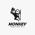 Simple hanging Monkey logo vector design, monkey holding hat logo Royalty Free Stock Photo