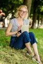 Simple happiness. Closer to nature. Nature inspiring environment. Girl carefree student worker laptop relaxing outdoors Royalty Free Stock Photo