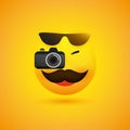 Simple Happy Smiling Male Photographer Emoji with Mustache Wearing Sunglasses on the Top of His Head