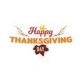 Simple happy thanksgiving day typography vector design with autumn fall twigs illustration.