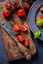 Simple and healthy dish, tomato and basil Royalty Free Stock Photo