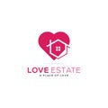 Simple heart with house logo design, vector house care, heart with home logo icon design concept vector template, icon Royalty Free Stock Photo