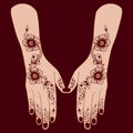 Simple henna mehndi mehendi design on two hands indian arabic asian culture vector illustration