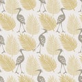 Simple heron bird silhouette seamless surface pattern design on yellow background Royalty Free Stock Photo