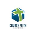 Cross with hexagon for church simple unique logo design Royalty Free Stock Photo
