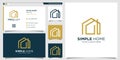 Simple home logo with golden line art style and business card design template, house, estate, building, simple, Premium Vector Royalty Free Stock Photo