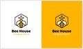 simple honey bee with house or home concept and line art style logo template