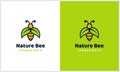 simple honey bee with nature leaf concept logo template