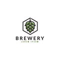 Simple hops logo design in hexagon, minimalist and clean logo, beer logo, brewery, modern vector template