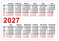 2027 simple horizontal pocket calendar grid template isolated on white vector