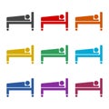 Simple hospital bed icon, color set