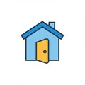 Simple house icon features a blue structure with a triangular roof Royalty Free Stock Photo
