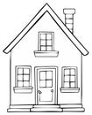 Simple House Outline Drawing with Windows, Doors, Chimney and Roof Royalty Free Stock Photo