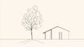 Simple House and Tree Drawing Outline. Royalty Free Stock Photo