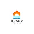 Simple House with Sunrise Beach Scheme Logo Design Royalty Free Stock Photo