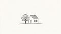 Minimalist House with Tree Line Drawing. Royalty Free Stock Photo
