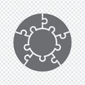 Simple icon circle puzzle in gray. Simple icon circle puzzle of the five pieces and center on transparent background.