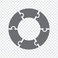 Simple icon circle puzzle in gray. Simple icon circle puzzle of the six elements on transparent background.