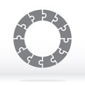 Simple icon circle puzzle in gray. Simple icon circle puzzle of the twelve elements.