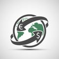 Simple icon earth planet with arrows. Money transfers. Royalty Free Stock Photo