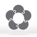 Simple icon flower puzzle in gray. Simple icon flower puzzle of the five elements. Flat design.