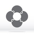 Simple icon flower puzzle in gray. Simple icon flower puzzle of the four elements. Flat design.