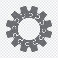 Simple icon gear puzzle in gray. Simple icon puzzle of the twelve elements on transparent background for your web site design, ap