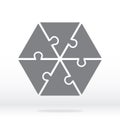 Simple icon hexagon puzzle in gray. Simple icon hexagon puzzle of the six elements. Flat design. Royalty Free Stock Photo