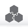 Simple icon hexagon puzzle in gray. Simple icon puzzle of three elements  on white background for your web site design, logo, app, Royalty Free Stock Photo