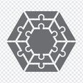 Simple icon hexagon puzzle in gray. Simple icon puzzle of the twelve elements and center on transparent background.