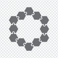 Simple icon hexagonal puzzles in gray. Simple icon puzzle of the twelve elements on transparent background.