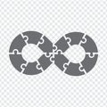 Simple icon Infinity puzzle in gray. Infinity puzzle of twelve pieces on transparent background.