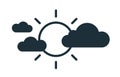 Simple icon in line art style with glowing sun covered by black clouds. Partly sunny weather forecast. Linear flat Royalty Free Stock Photo